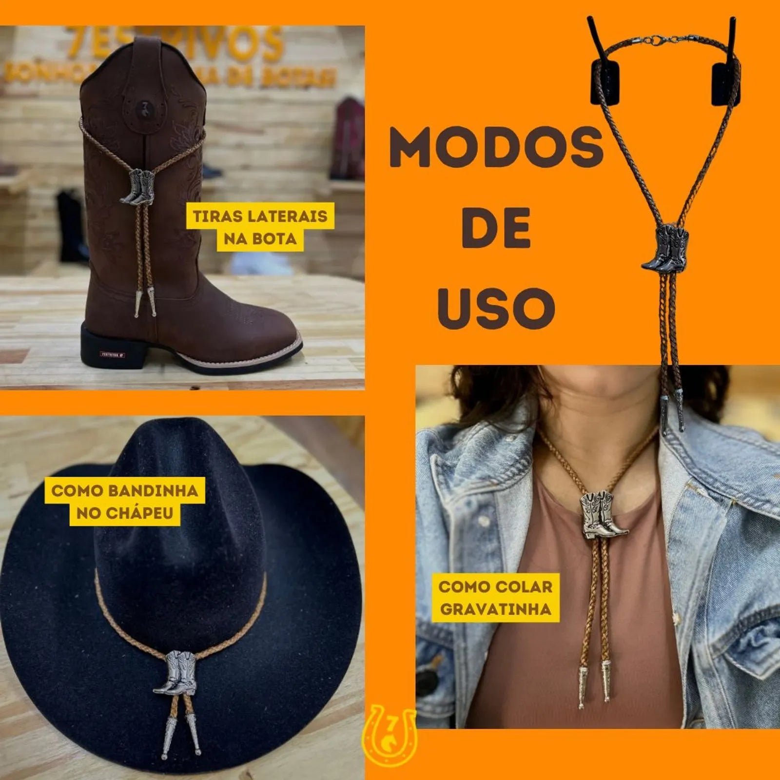 GRAVATA COUNTRY - CORDÃO PRETO PINGENTE MULA - Imagem 5