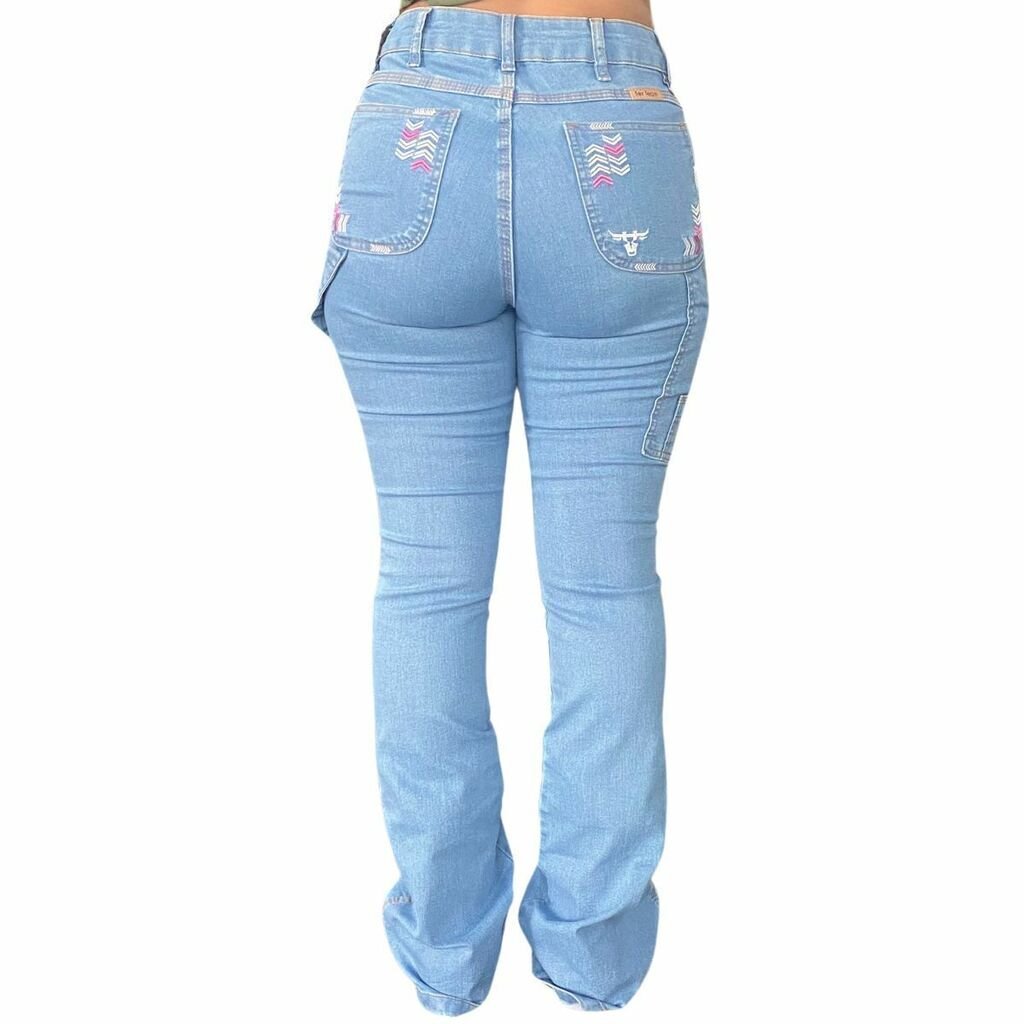 Calça Tex Team Carpinteira Delave Bordada Rosa - Imagem 5