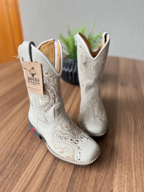 Texana Alice Infantil - Couro Off-White/Bordado Tribal Bege - Imagem 2