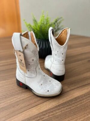 Texana Maitê Infantil - Couro Floatter Branco/Bordado Florência Branco com Metais