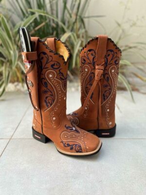 KIT TEXANA TRIBAL AZUL COURO HORSE TELHA COM TRICÊ E TIRINHAS + BAINHA + FACA