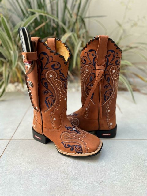 KIT TEXANA TRIBAL AZUL COURO HORSE TELHA COM TRICÊ E TIRINHAS + BAINHA + FACA