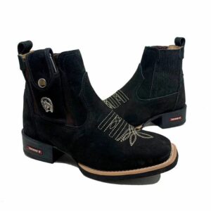 BotinaCanivete Tradicional
                                    - Couro Nobuck Preto | Bordado Bege