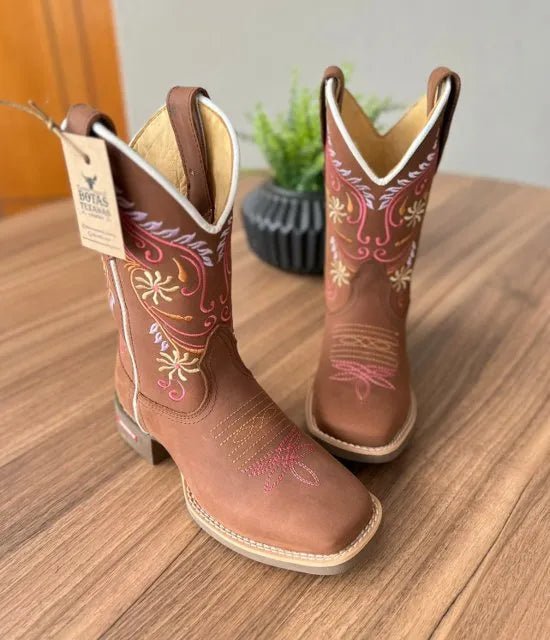 Texana Jade - Couro Horse Nescau/Ramos Bege e Lilás - Imagem 2