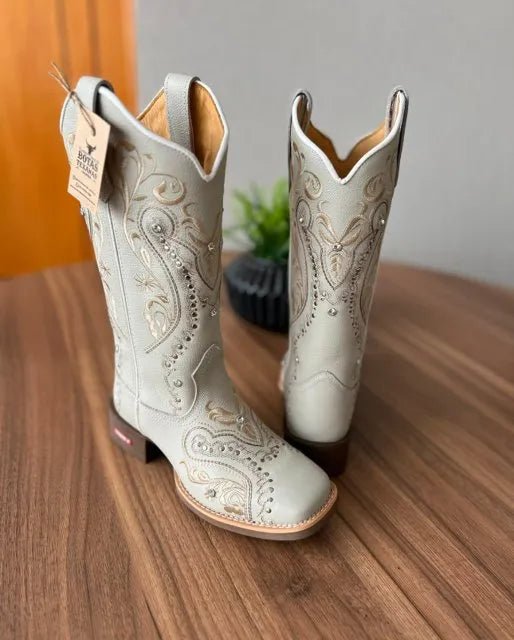 Texana Alice - Couro Off-White/Bordado Tribal Bege/Metais - Imagem 2