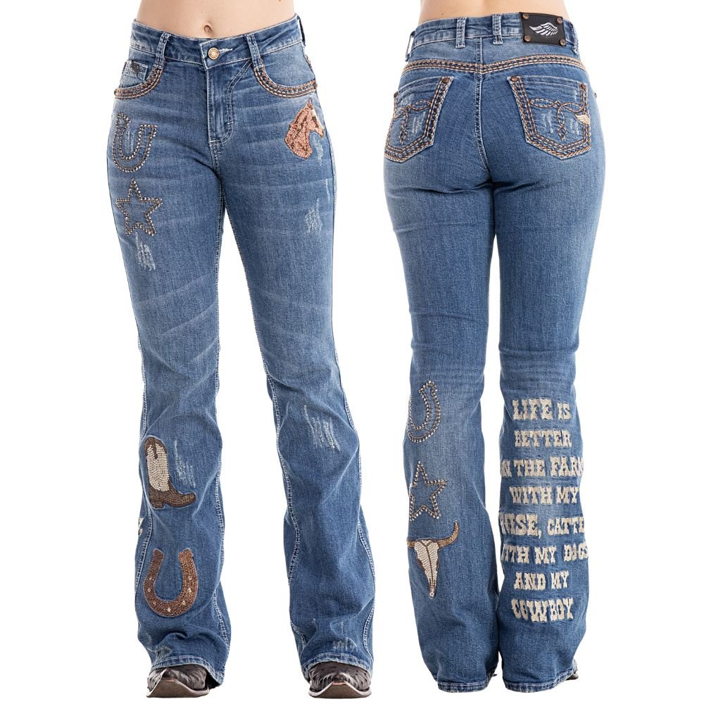 Calça Zenz Western Jeans Old Farm Bordados e Brilhos Barra – ORIGINAL - Imagem 2