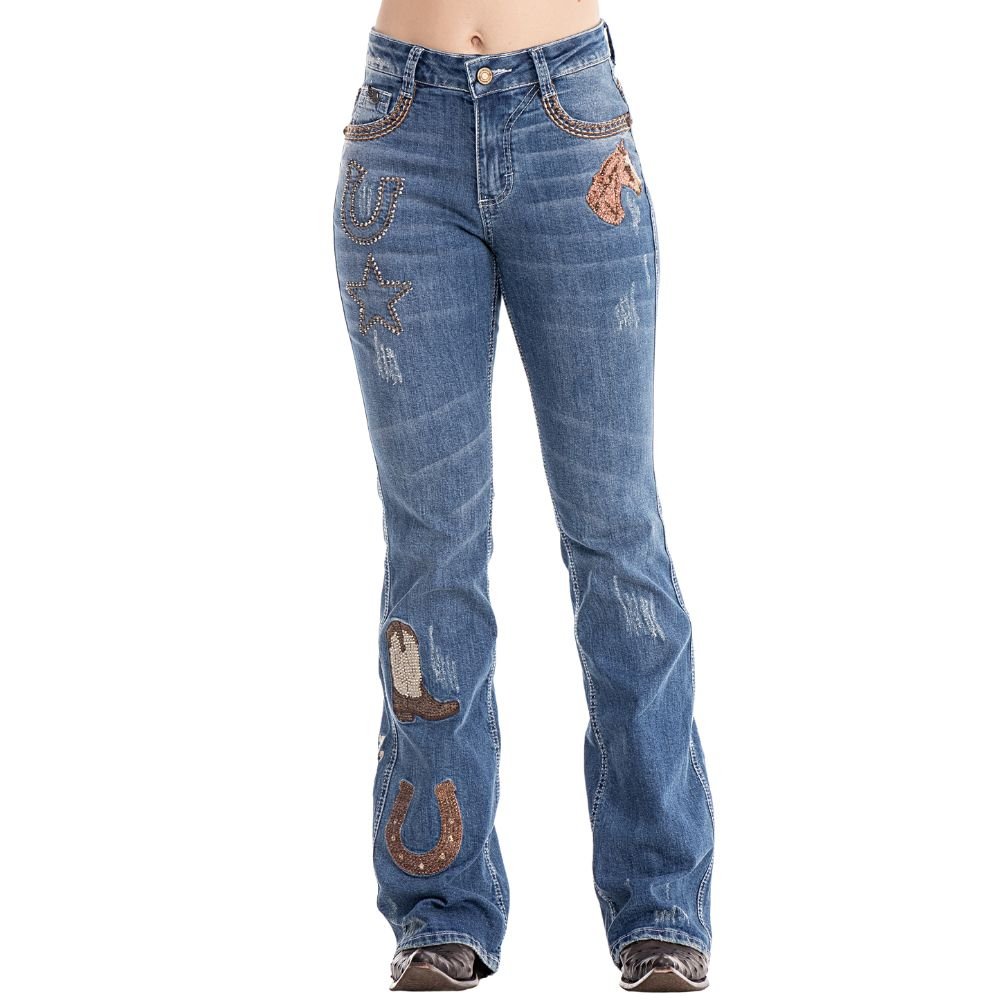 Calça Zenz Western Jeans Old Farm Bordados e Brilhos Barra – ORIGINAL - Imagem 4