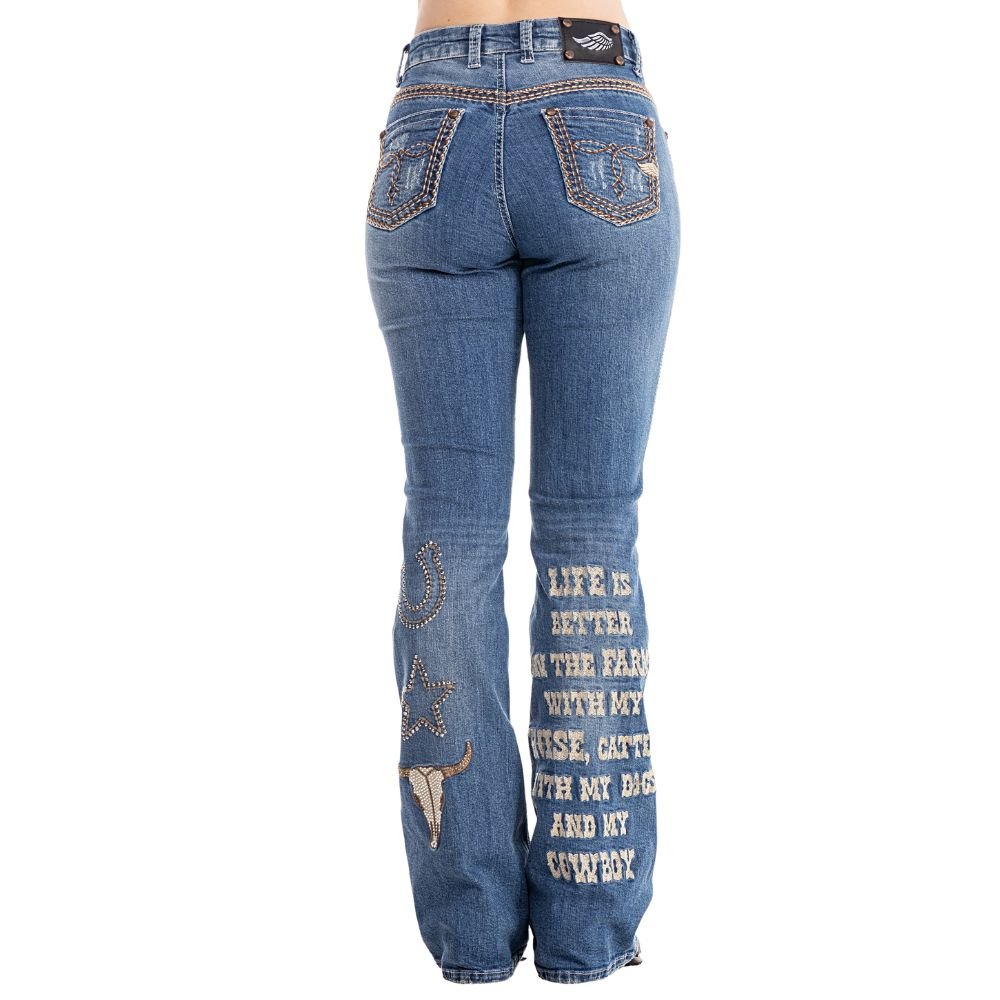 Calça Zenz Western Jeans Old Farm Bordados e Brilhos Barra – ORIGINAL - Imagem 8